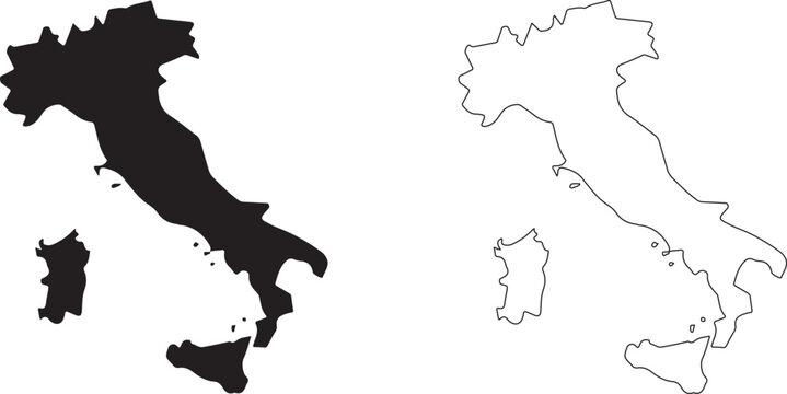 Italy map in black and white outline on white background