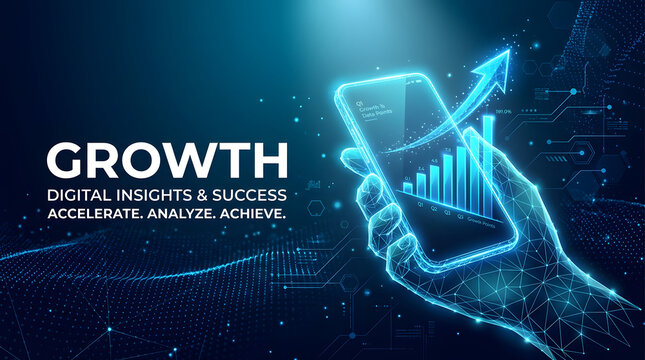 Digital Growth on Display: An abstract image featuring the concept of digital growth, visualizing success, and accelerating goals through innovative digital insight and technology