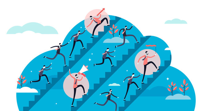 Leadership styles tiny persons concept illustration, transparent background. Business leading by forceful commands and authority or with role model example and inspiring future vision, or.