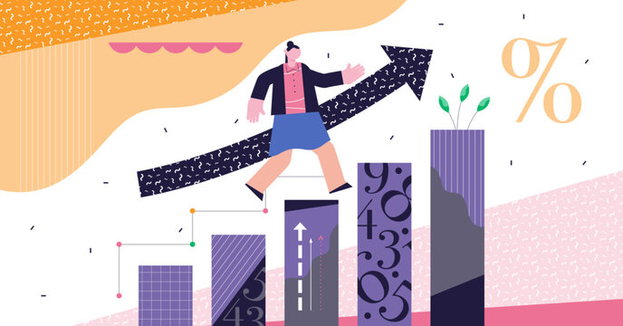 Growth modern abstract concept illustration, transparent background. Increased economical percent rate measurement in real gross domestic product.