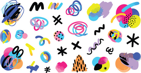 Fototapeta premium Vibrant colorful abstract shapes and symbols on white background artistic creative design elements