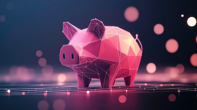 Piggy bank polygonal, geometry triangle. Light connection structure.
