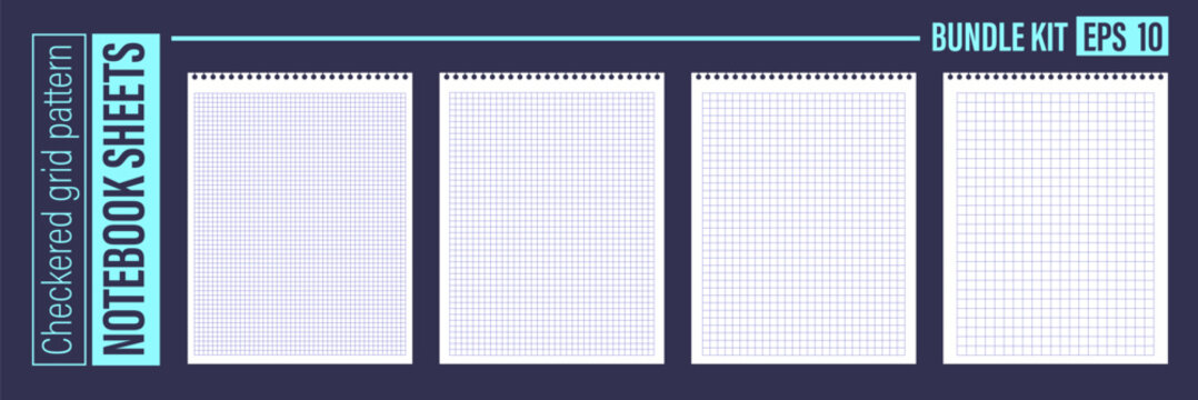 Editable square line paper pattern for education mathematics vector. Striped grid notepaper wallpaper for mail cover stationery frame template set. Notebook sheet cage paper kit bundle.