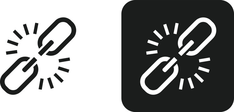 Broken Chain Link Line Icon Set Representing Disconnected Hyperlinks Website Error 404 Pages and Concept of Freedom or Liberation Graphic Design Elements