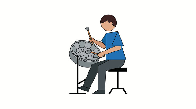 Illustration of a musician playing a steel drum instrument.