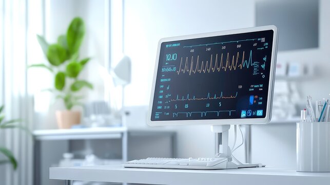 Monitoring Patient Cardiac Health - Heart Rate Monitor Display with Fluctuating Waveforms and BPM Values in Bright Medical Setting