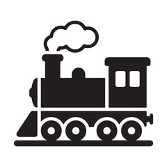 Steam train engine icon vector silhouette of vintage railway locomotive for transport and logistics. © MdEashad
