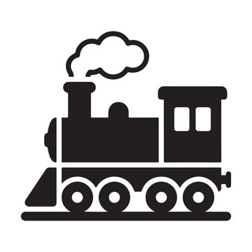 Steam train engine icon vector silhouette of vintage railway locomotive for transport and logistics.
