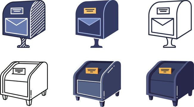 Collection of six mailbox ixon set .Minimal Mailbox Line Art Collection in Modern Outline Style.Delivery and Messaging Concept