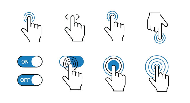 Hand Clicking Touchscreen Buttons Icons.
