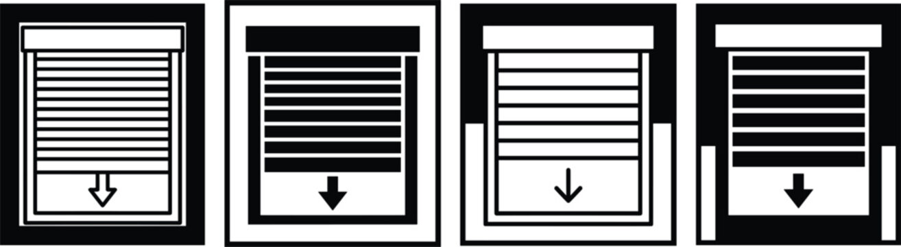 Automatic Window Roller Shutter Icon Set with Downward Navigation Arrows for Smart Home Ventilation Control App Interfaces and Storefront Security System Designs