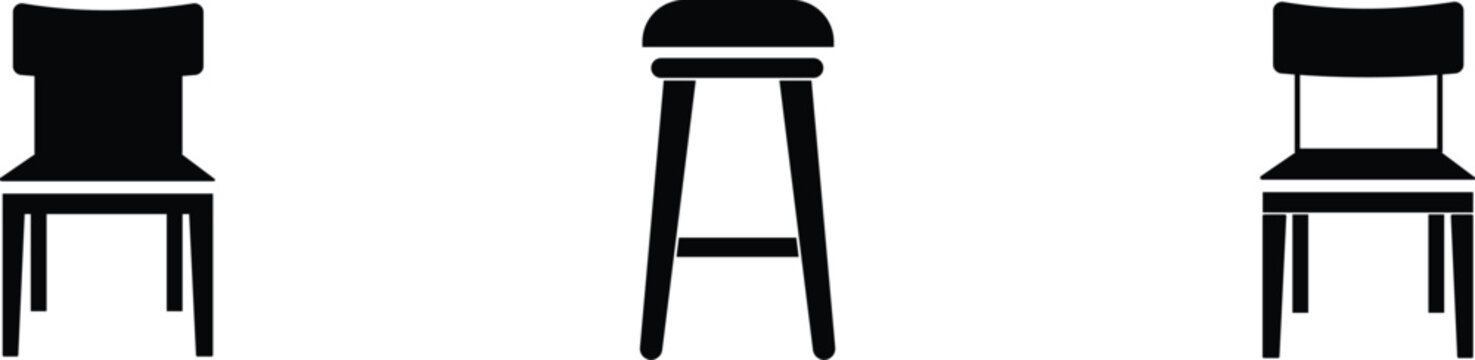 Chair stool furniture icons set. Featuring seating designs, interior decor, home furnishing and workspace symbols.