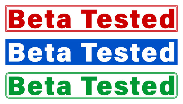 Three beta tested labels with red blue and green colors