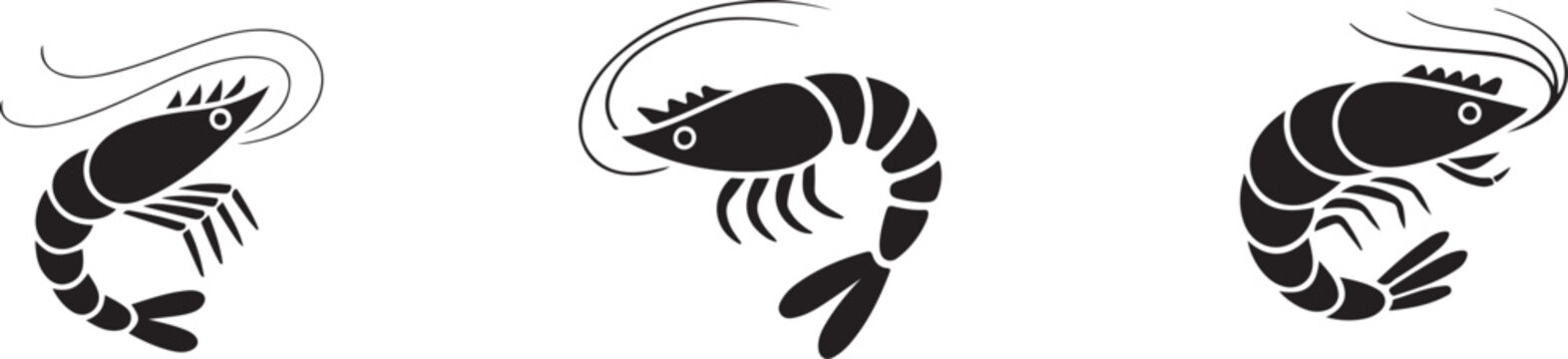 shrimp curve minimal food icon set, black and white background