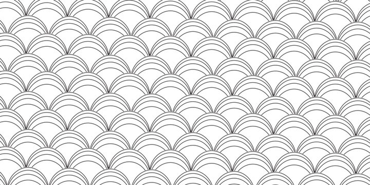  Top and bottom borders with traditional Japanese Seigaiha pattern and space for text. black and white sea or ocean waves print. fish squama or dragon scale. vector graphic illustration.