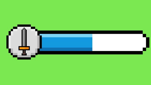 Detailed pixel art sword progress bar for retro gaming interfaces, ideal for displaying character stats, power levels, or game skill progression