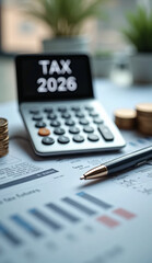Close-up view of a calculator on tax documents for calculating income tax at the end of the year