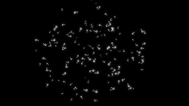 White glowing question mark animation on black background, doodle sketch confusion symbol with seamless floating motion graphics for mystery and storytelling video projects in 4K