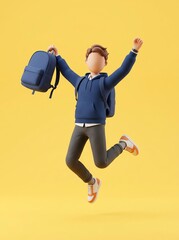 Obraz premium Excited student jumping with backpack, celebrating success, back to school concept