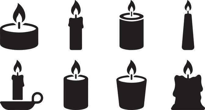 Candle Icon Set Wax Candle Aromatherapy Decoration Light Silhouette Vector Illustration Collection