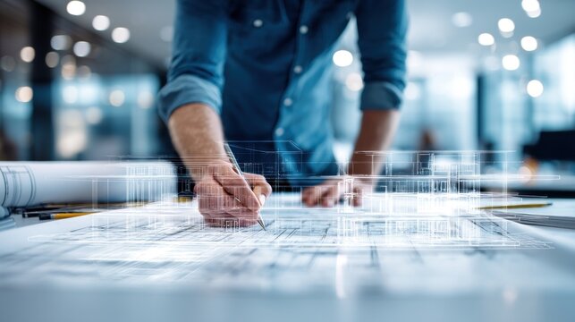 Architect working on building plans