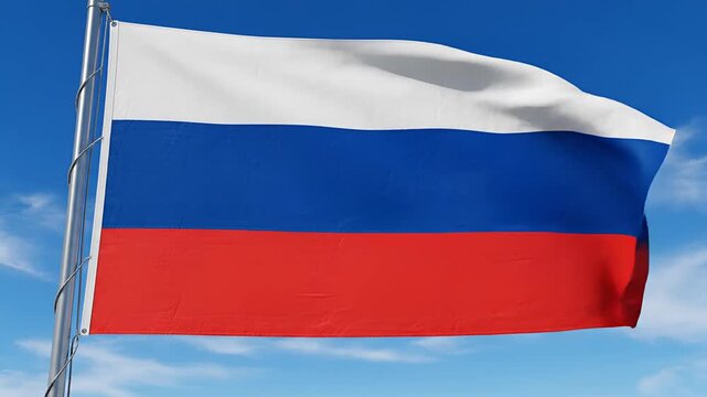Russian Flag Waving Proudly Against a Clear Blue Sky.