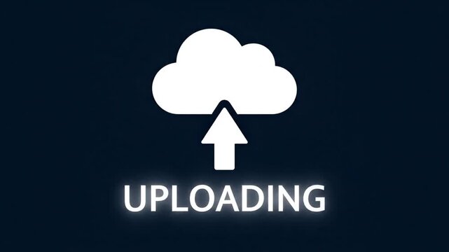 Cloud upload icon animation with upward arrow on dark background
