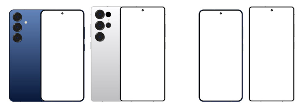 Realistic smartphone mockup collection with front and back mobile phone display templates isolated for app presentation branding showcase and responsive UI design