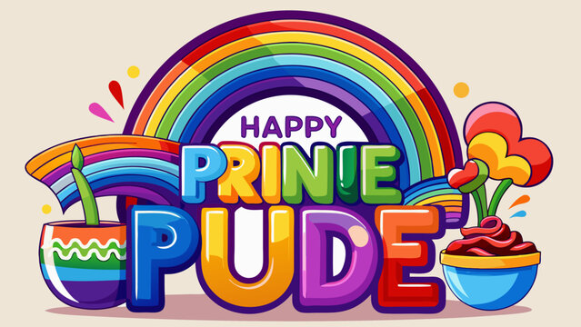 LGBTQ Pride Month, Rainbow Celebration, Colorful Vector Illustration, Happy Prince Pudding
