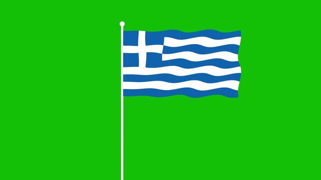 2d Greece flag animation with green screen background 4k flat waving flag footage with a pole	
