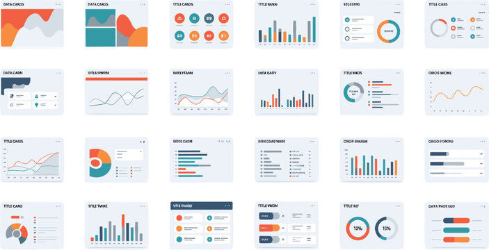 Analytics dashboard interface set with charts, statistics panels, KPI cards, reports, and business data visualization design