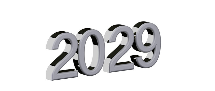 2029 in 3D silver style with black detailing, future concept, perfect for new year's designs and mor