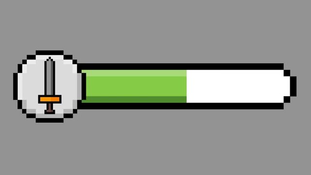 Retro Pixel Art Game Interface Progress Bar with Sword Icon Indicating Strength or Completion Status for Digital Gaming
