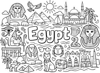 Fototapeta premium Egypt hand drawn vector illustration doodle art line art coloring page for kids 