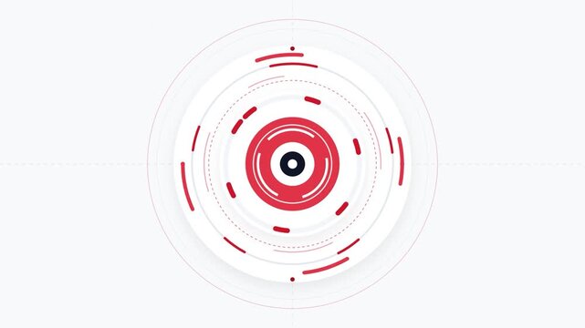 Red and white concentric circles, abstract motion graphics element, dynamic design template, circular pattern HD animation
