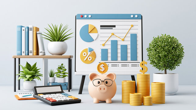 Finanzplan zum Geldverdienen mit W&auml;hrung, Investition und Wachstum. Ideal f&uuml;r Business, Finanzen, Gewinn, Budgetplanung, Erfolg und wirtschaftliche Strategie.