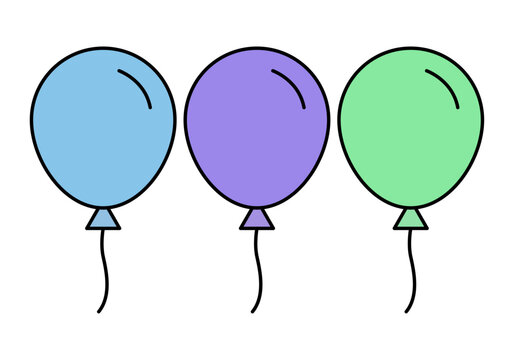 Tres globos de colores con cuerdas