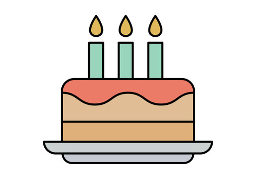 Icono de tarta de cumplea&ntilde;os con tres velas encendidas sobre un plato