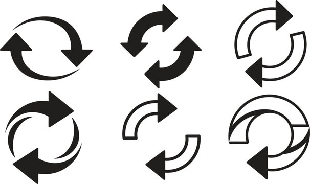 Set of black circular arrow icons for reload refresh and rotation symbols for digital interface and web design Vector