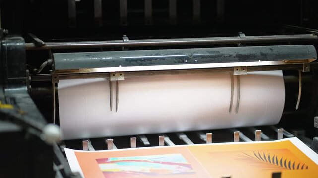 Offset printing machine working in a print factory
