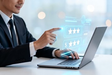 Obraz premium Businessman interacting with digital rating interface