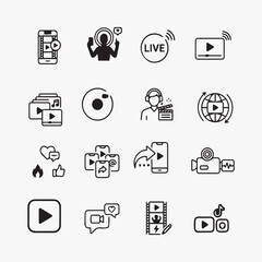 Fototapeta premium Short Video Content Icon Pack Vector, Social Media Reel and Streaming Outline Icons Set