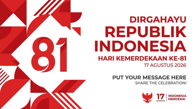 Modern vector design for national independence celebration, featuring geometric red and white patterns with the number 81, ideal for patriotic banners and digital greetings