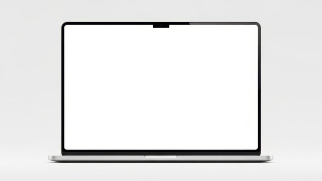 A modern laptop with a blank white screen isolated on a plain background