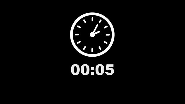12 minute counting clock animation. Stopwatch timer clock on black background.