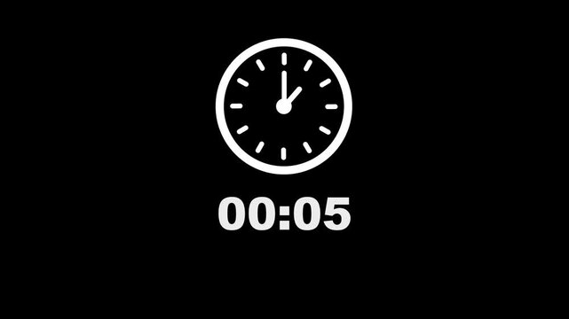 11 minute counting clock animation. Stopwatch timer clock on black background.