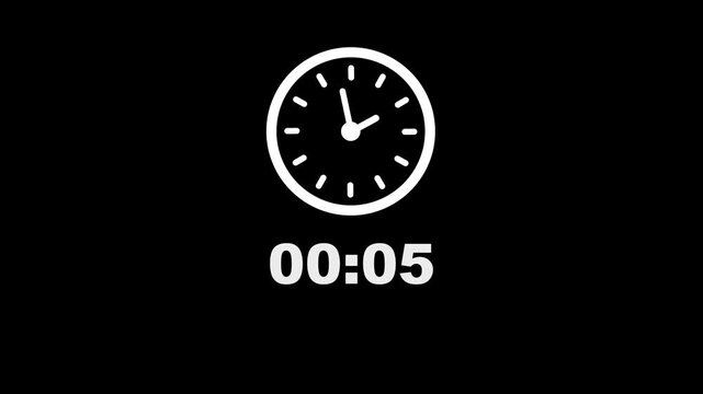13 minute counting clock animation. Stopwatch timer clock on black background.