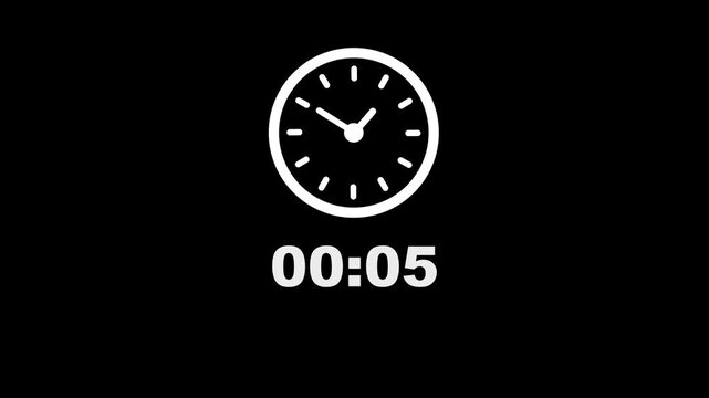 15 minute counting clock animation. Stopwatch timer clock on black background.