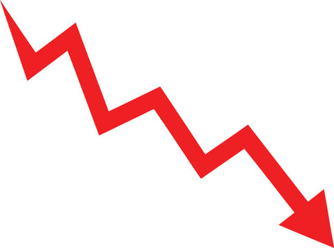 Red zigzag arrow pointing down representing financial decline or negative growth trend Vector