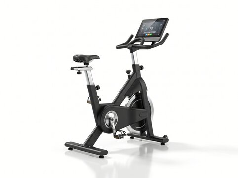 Modern Stationary Exercise Bike with Smart Screen Isolated on White
